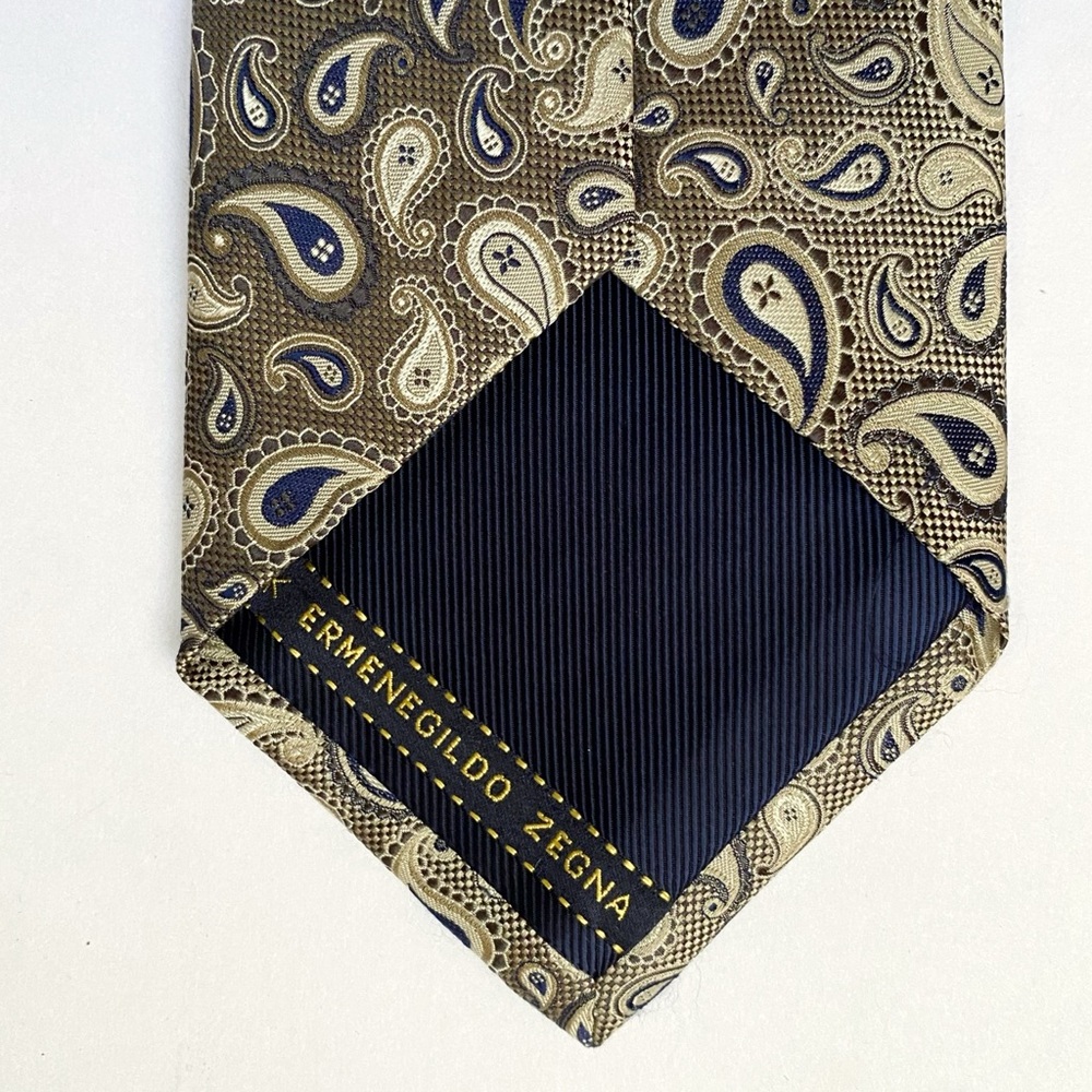 ERMENEGILDO ZEGNA White navy blue gray PAISLEY PRINT JACQUARD SILK NECK TIE - Picture 5 of 7